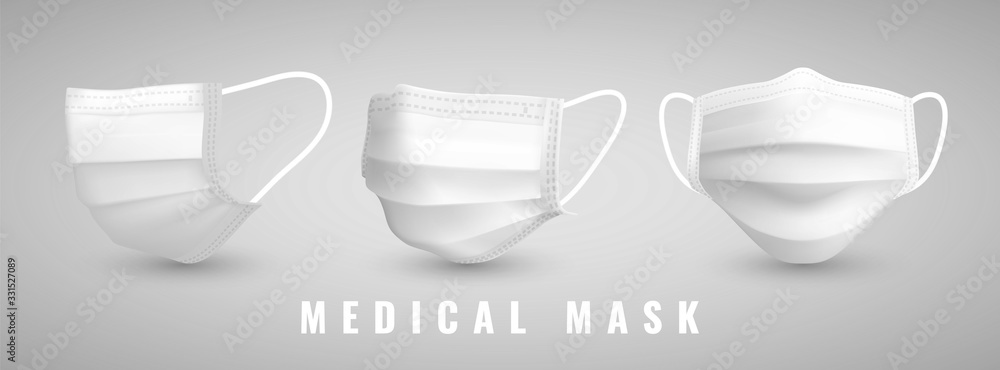 Realistic medical face mask. Details 3d medical mask. Vector illustration - obrazy, fototapety, plakaty 