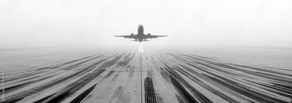 Airport Runway Fog - obrazy, fototapety, plakaty 