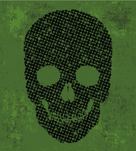 Grunge Black Skull Shape In Military Green Background