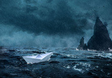 Paper Boat On Stormy Sea
