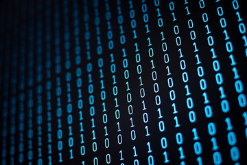 Wall Mural - blue ones and zeros in rows on computer screen. data, information