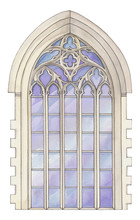 Watercolor Gothic Stained-glass Window On A White Background