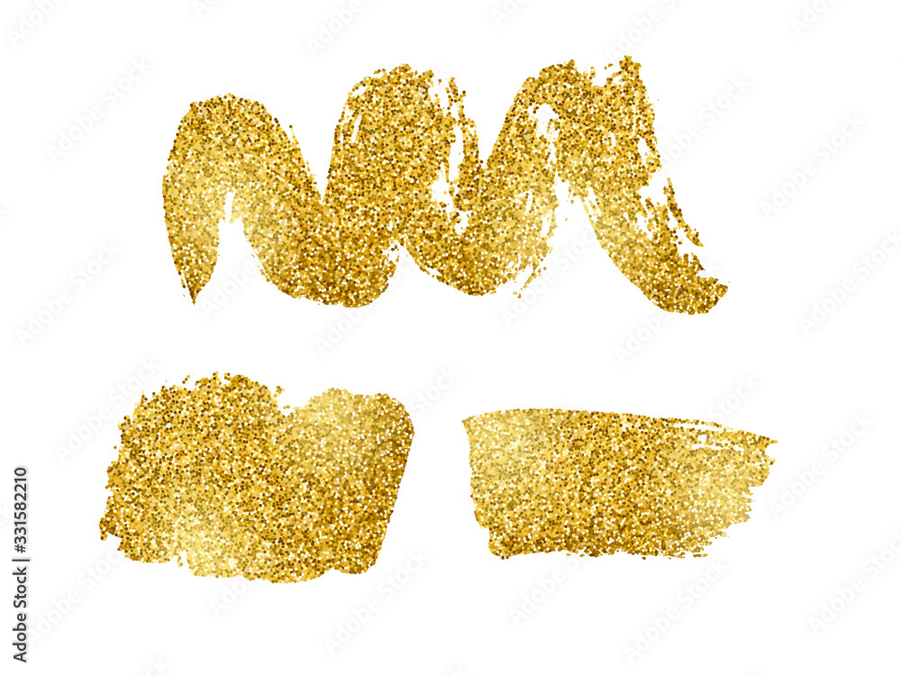 Vector set of hand drawn decorative elements with gold glitter texture ...