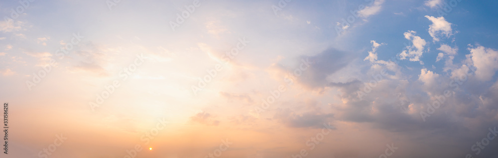 Panorama sunset sky for background or sunrise sky and cloud at morning. - obrazy, fototapety, plakaty 