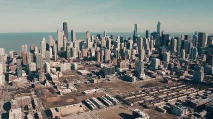 Wall Mural - Aerial view of Chicago Downtown skyscrapers and Lake Michigan, United States