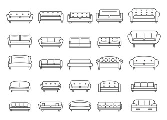 sofa outline icons set. vector sofa outline collection isolated on white background with for web and