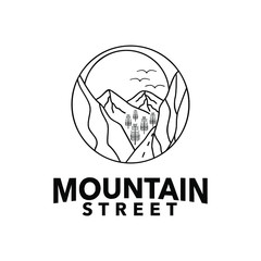 Canvas Print - mountain mono line vector logo design