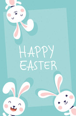 Poster - happy easter celebration card with rabbits characters