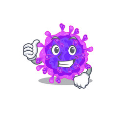 Wall Mural - Cool alpha coronavirus cartoon design style making Thumbs up gesture