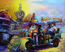 Art Oil Painting Fine Art Thailand Tuk Tuk   ,   Culture Thai