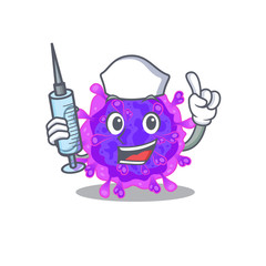 Sticker - Friendly nurse of alpha coronavirus mascot design holding syringe