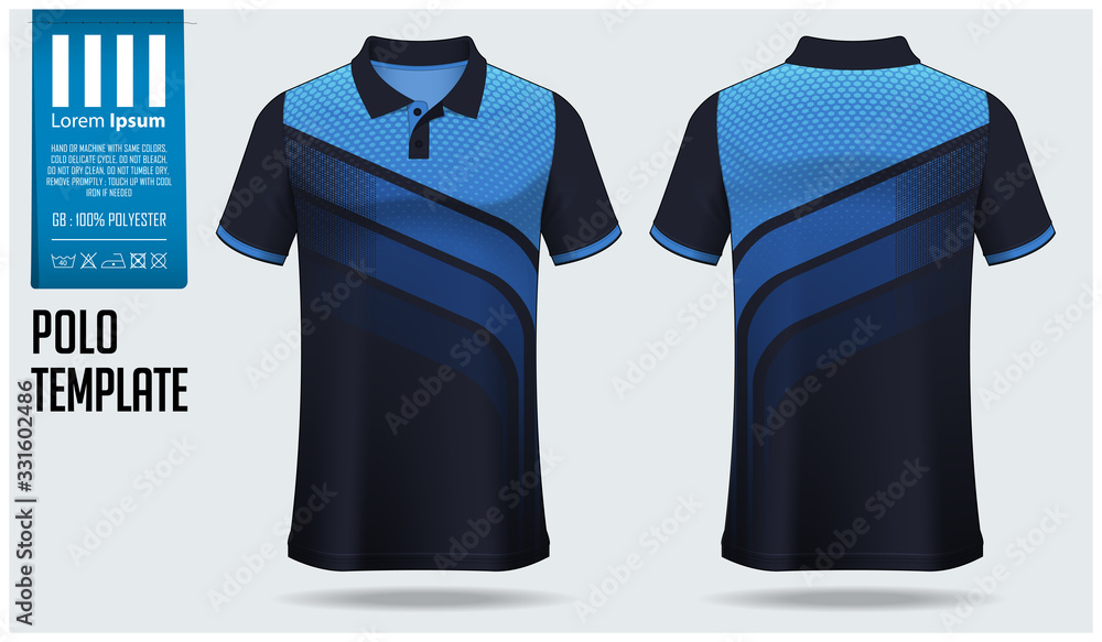 Polo t-shirt mockup template design for soccer jersey, football kit or sportswear. Sport uniform in front view and back view. T-shirt mock up for sport club. Fabric pattern. Vector Illustration. - obrazy, fototapety, plakaty 