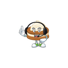 Sticker - An attractive white cream alfajor mascot character concept wearing headphone