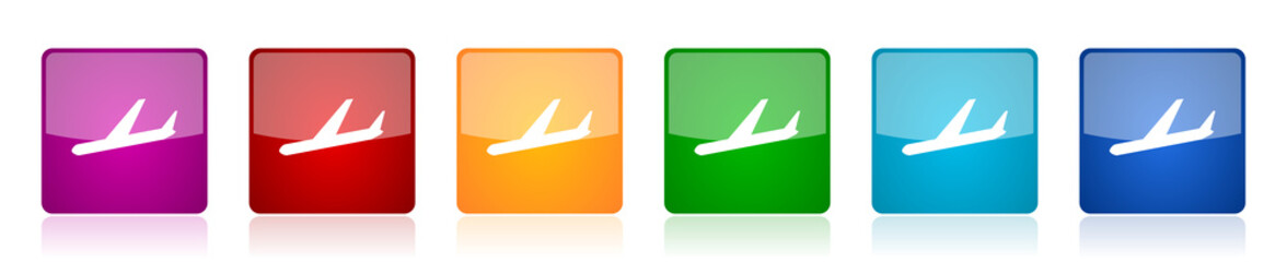 Aufkleber - Arrivals icon set, colorful square glossy vector illustrations in 6 options for web design and mobile applications
