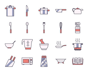 Poster - Isolated kitchen and cook line and fill style icon set vector design