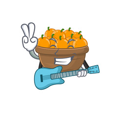 Canvas Print - Supper cool orange fruit basket cartoon playing a guitar