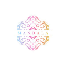 Round Gradient Mandala On White Isolated Background. Mandala Vector Logo Illustration. Mandala With Floral Patterns. Yoga Template