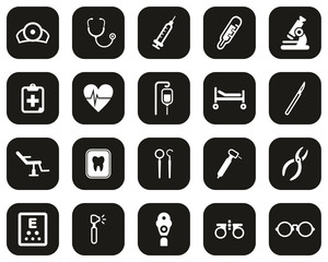 Sticker - Medical Equipment Icons White On Black Flat Design Set Big