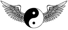 Traditional Chinese Yin-Yang Symbol With White Wings