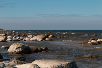 Stony seashore with large stones