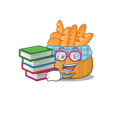 Poster - A diligent student in bread basket mascot design with book