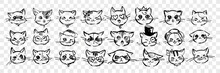 Hand Drawn Cats Emotions And Facial Expressions Set