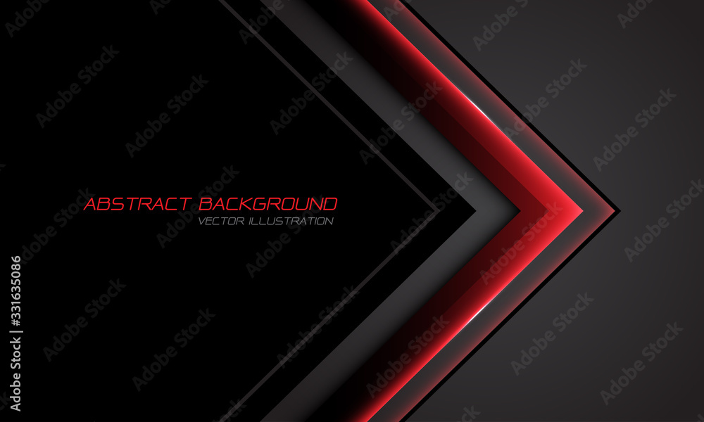 Abstract red metallic arrow direction on grey with black blank space ...
