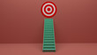 © anon - Longest light ladder glowing and aiming high to goal target among other short ladders on green background with shadows . 3D rendering.Stand out from the crowd and think different creative idea concept