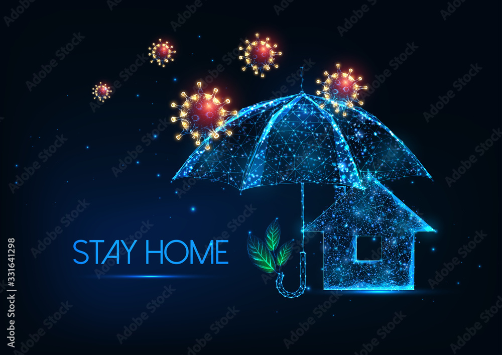 Futuristic stay at home during coronavirus outbreak concept - obrazy, fototapety, plakaty 