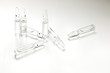 Glass ampoules with medicine on a white background. The place for an inscription