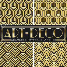 Art-Deco Gold Seamless Patterns, Arches. 4 Vector Seamless Patterns, Made In Art-Deco Style.