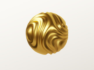 Sticker - Golden metal organic shape 3d sphere isolated on white background. Trend design for web pages, posters, flyers, booklets, magazine covers, presentations. Vector illustration