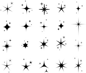 Wall Mural - Set of black sparkling stars.