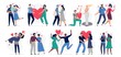 People in love. Vector illustration set. Woman and man. Relationship boy and girl, young cartoon smiling with hearts. Happy situation female and male