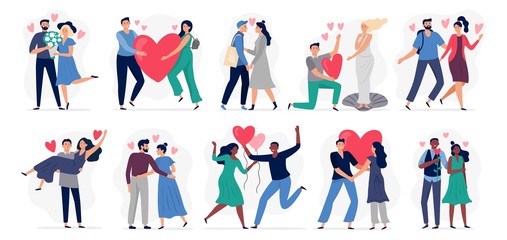 people in love. vector illustration set. woman and man. relationship boy and girl, young cartoon smi