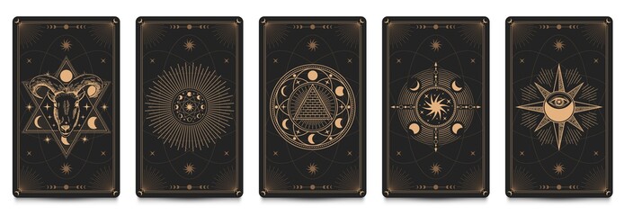 mystic frame card. vector illustration set. divination and prediction cards with emblem mysterious, 