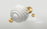 White and Golden metal organic shape 3d sphere background. Trend design for web pages, posters, flyers, booklets, magazine covers, presentations. Vector illustration