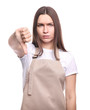 © LumenSt - Young woman in apron isolated on white background