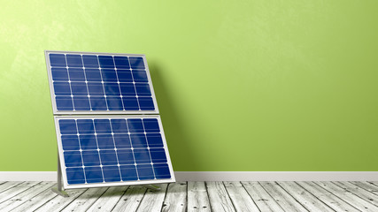 Wall Mural - Solar Panel on Wooden Floor Against Wall