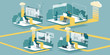 © PayPau - Technical vector Illustration explaining how cloud computing enhancing our ability to learn and work anywhere. Isometric layout explaining the principle of teleworking at home through the cloud.