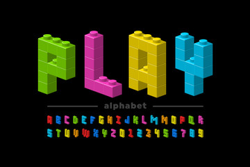 Poster - Plastic construction blocks font, alphabet letters and numbers