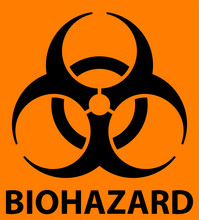 Biohazard Symbol With Warning Text Isolated On Orange Background. Vector EPS10 File