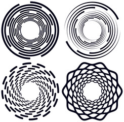 Aufkleber - Set of black and white vortex, volute shapes. Twisted helix elements