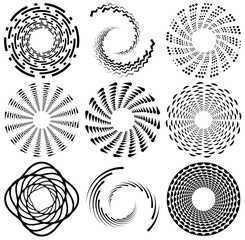 Aufkleber - Set of black and white vortex, volute shapes. Twisted helix elements