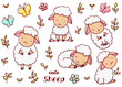© dikabrina - Set cute kawaii hand drawn sheep doodles, isolated on white background, clipart