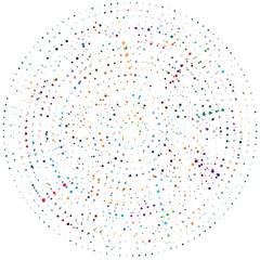 Poster - Random dots, circles abstract. Speckles, dotted radial, radiating, circular geometric illustration. Polka-dots, pointillist, pointillism design element