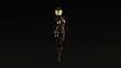 © paul - Black Gold Alien Witch with Space Crash Helmet Walking Front View Black Background Front View 3d illustration 3d render