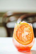 Pink Grapefruit Juice With Mint Leaves 