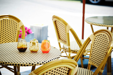 Wall Mural - Fresh drinks on cafe table 