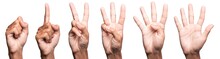 Five Fingers Count Signs Isolated On White Background With Clipping Path Included. Communication Gestures Concept